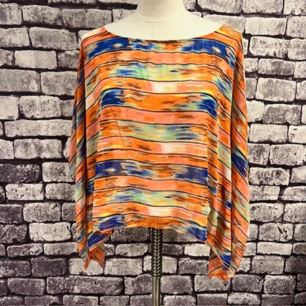 Apostrophe Orange, Blue & Green Sheer Poncho Size L